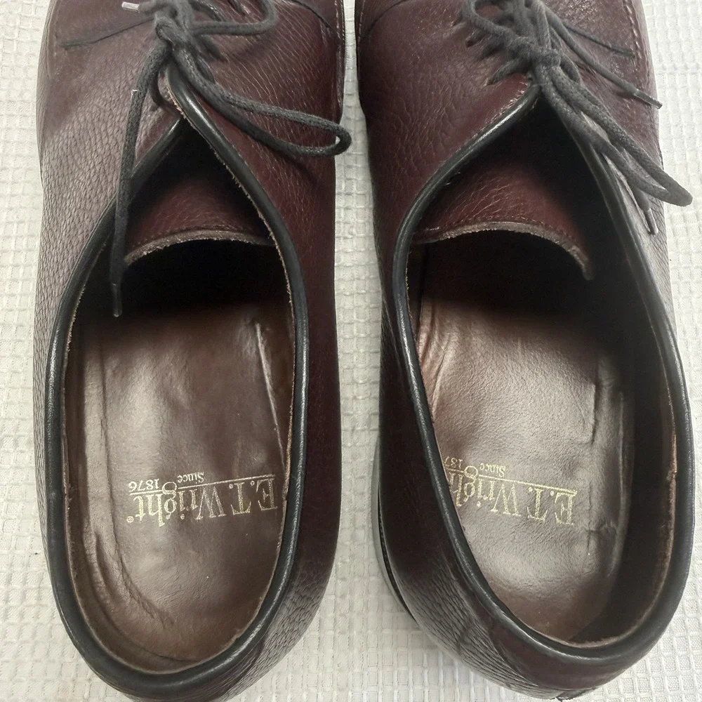 E.T. Wright Oxblood Pebble Grain Calfskin Apron Toe Derby Shoes Italy 13B